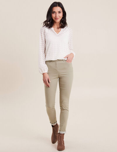 Pantalon léger taille haute long vert clair femme