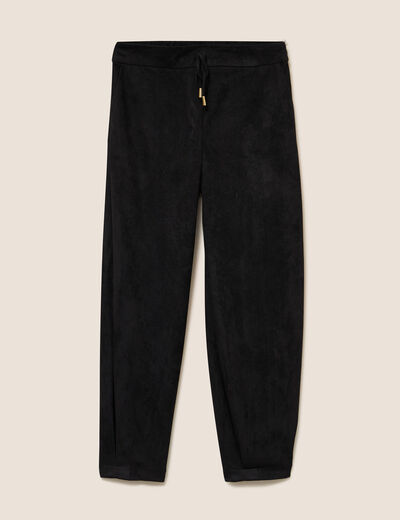 Pantalon barrel bas resserr&eacute; noir femme