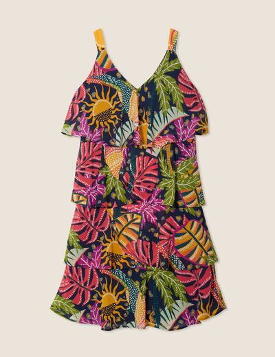 Robe droite à volants multicolore femme