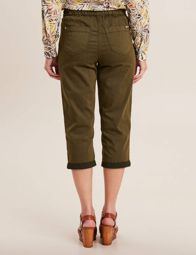 Pantacourt large taille haute vert olive femme