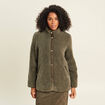 Manteau bouclette doubl&eacute; manches longues vert kaki femme