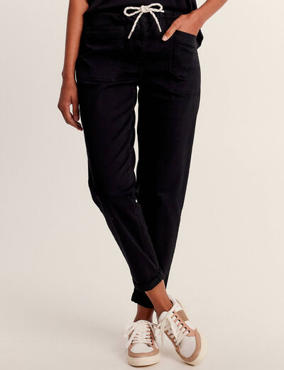 Pantalon coupe droite à coulisse vert foncé femme