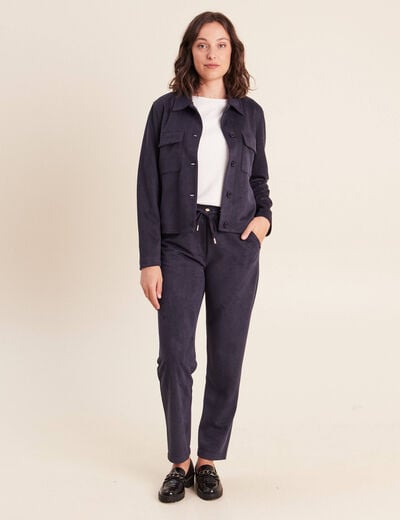 Jogging aspect daim bleu fonc&eacute; femme