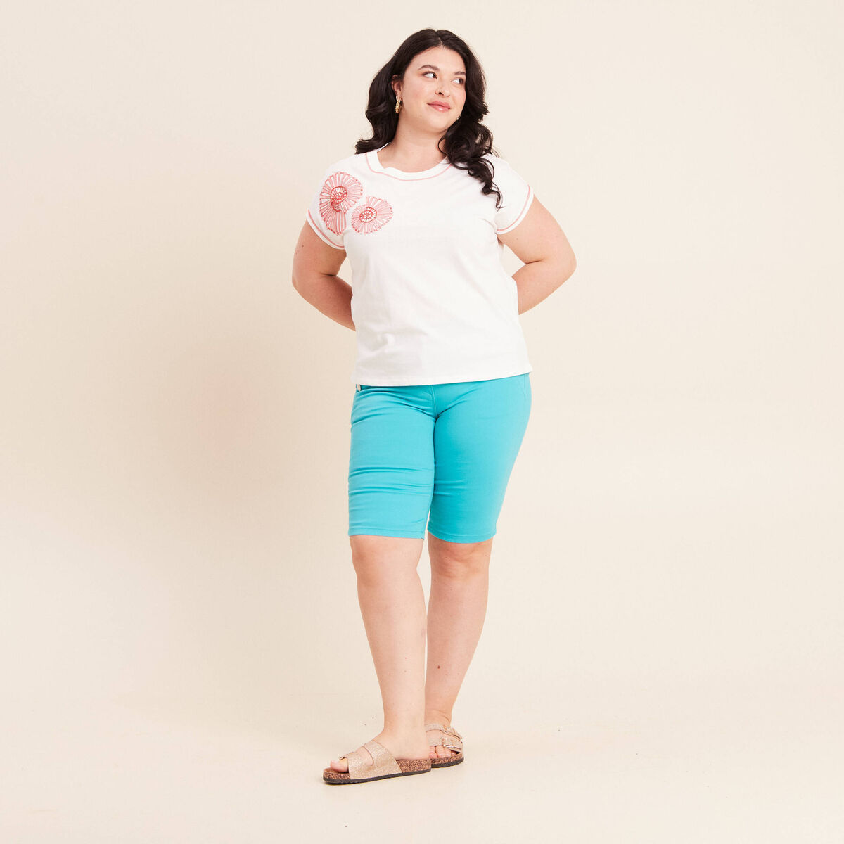 Bermuda ajust&eacute; taille standard vert turquoise femme