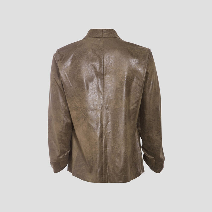 Veste droite col châle vert kaki femme