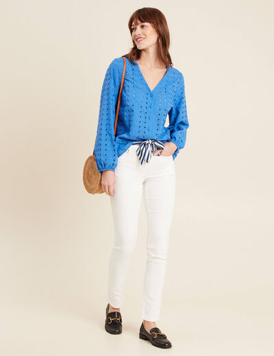 Jean ajusté taille basculée ecru femme