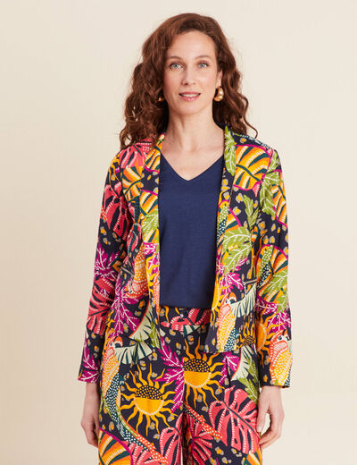 Veste courte col châle multicolore femme