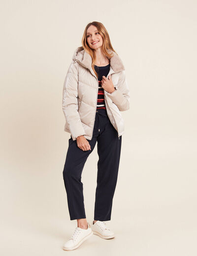 Doudoune à capuche beige femme