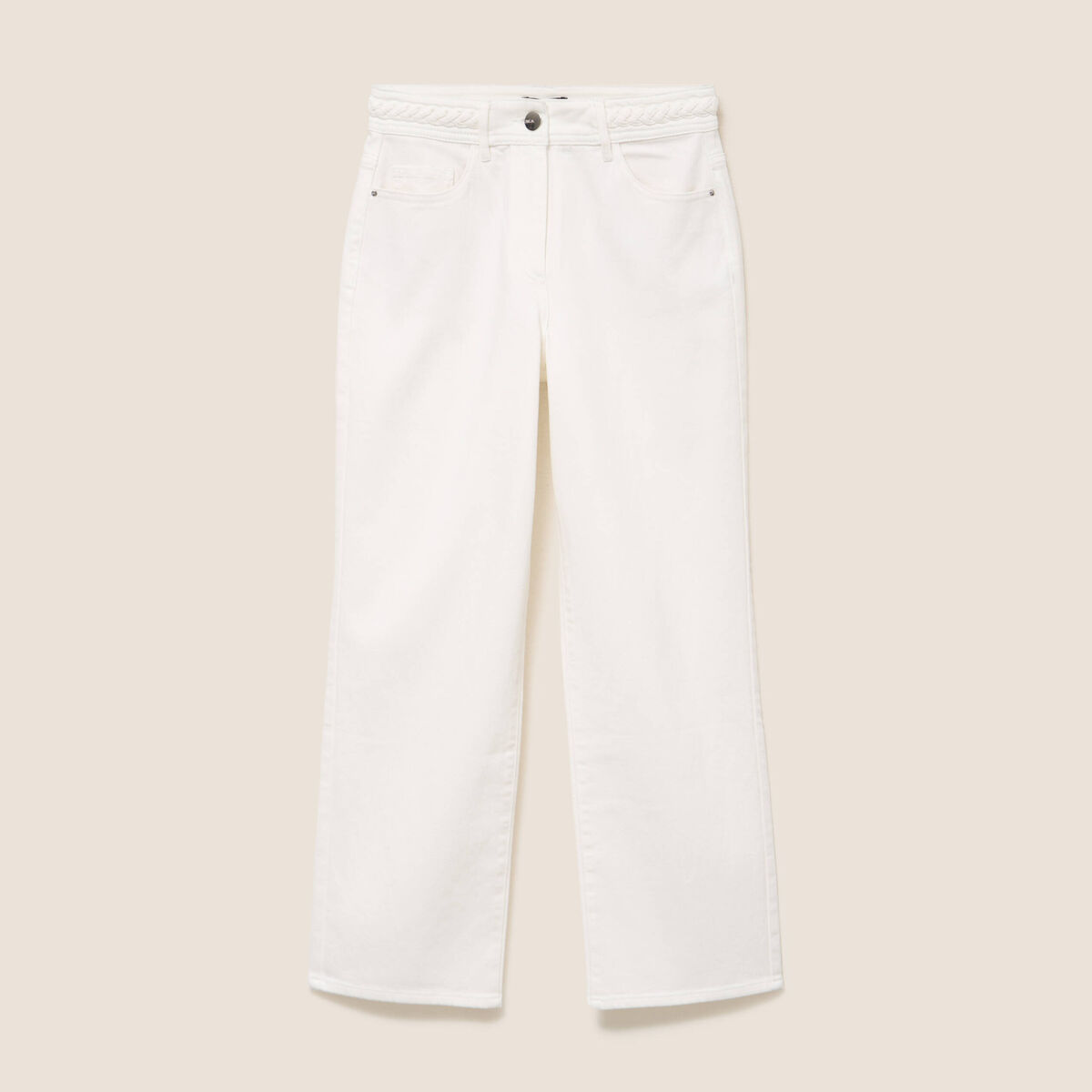 Jean coupe large 7/8&egrave;me taille haute blanc femme