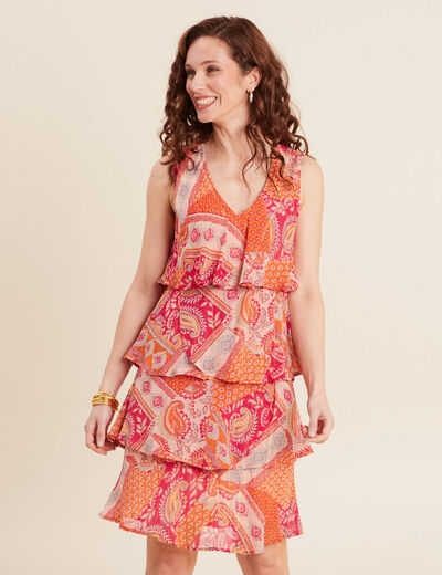 Robe évasée à volants orange femme