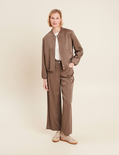 Pantalon large taille haute taupe femme