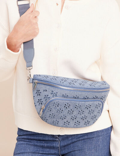Sac banane en bandouli&egrave;re doubl&eacute; denim double stone femme