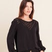 Blouse droite manches longues dentelle noir femme