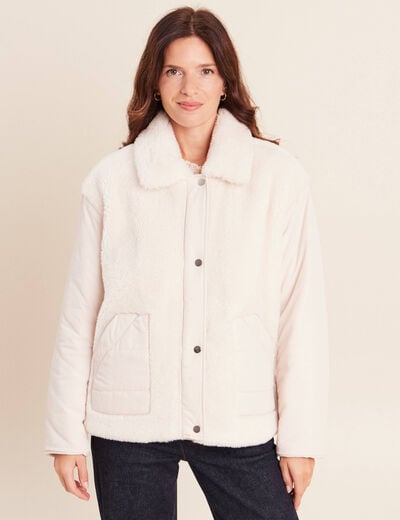 Doudoune r&eacute;versible aspect polaire ivoire femme