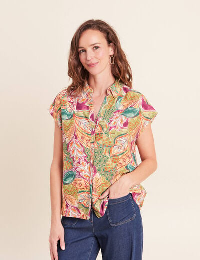 Chemise droite manches courtes orange femme