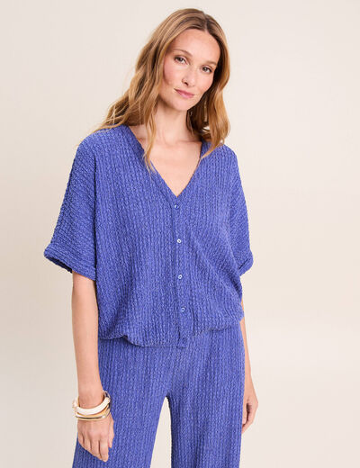 Chemisette effet boule manches courtes bleu roi femme