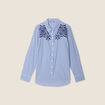 Chemise manches longues brod&eacute;e bleu femme