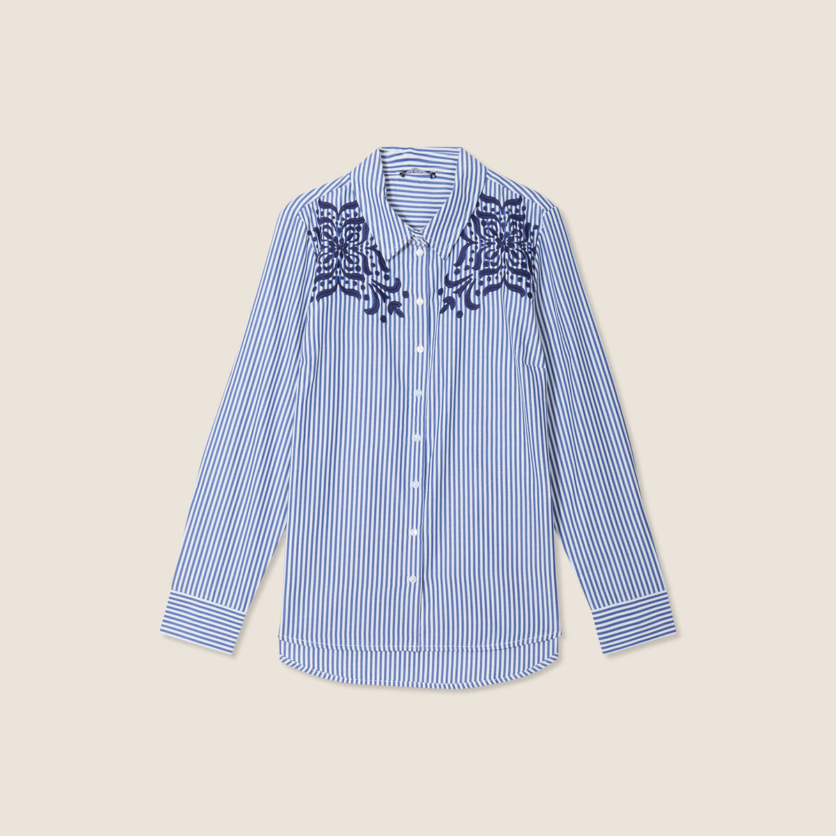 Chemise manches longues brod&eacute;e bleu femme