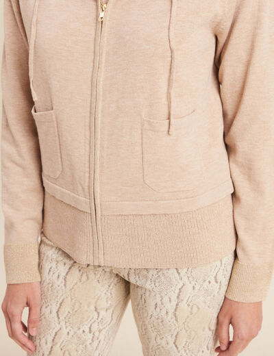 Gilet droit mi-long à capuche creme femme