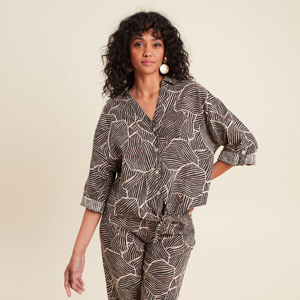 chemise manches 34 nouee noir femme Chemise manches 3/4 nouée noir femme