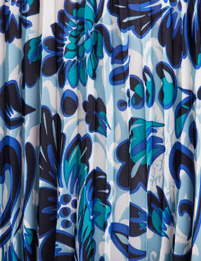 Robe longue droite plissée bleu femme