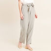 Pantalon large taille haute aspect lin vert clair femme