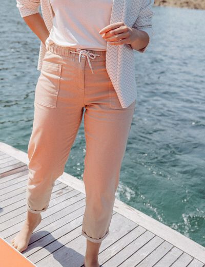 Pantalon coupe droite à coulisse sable femme