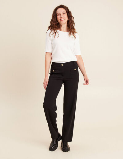 Pantalon droit taille haute noir femme