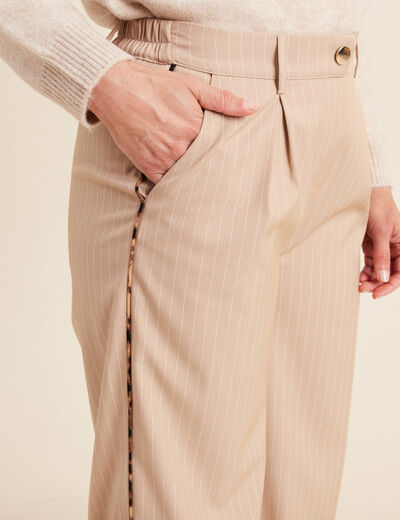 Pantalon taille haute beige femme