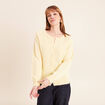 Gilet manches longues col rond jaune pastel femme