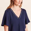 T-shirt bi-mati&egrave;re manches courtes bleu marine femme