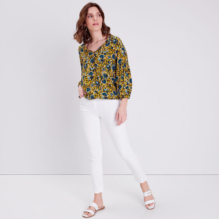 Blouse manches 3/4 jaune moutarde femme