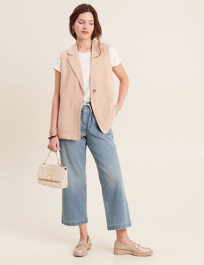 Veste tailleur sans manches beige femme