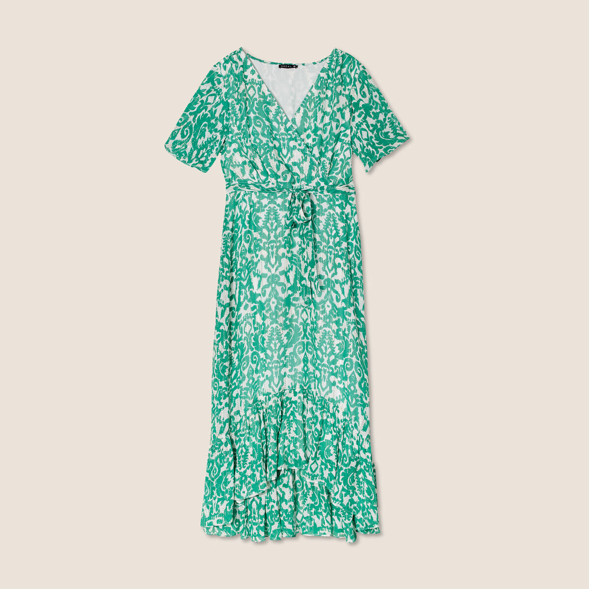Robe longue évasée fluide vert femme