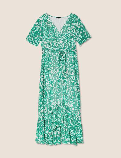 Robe longue évasée fluide vert femme