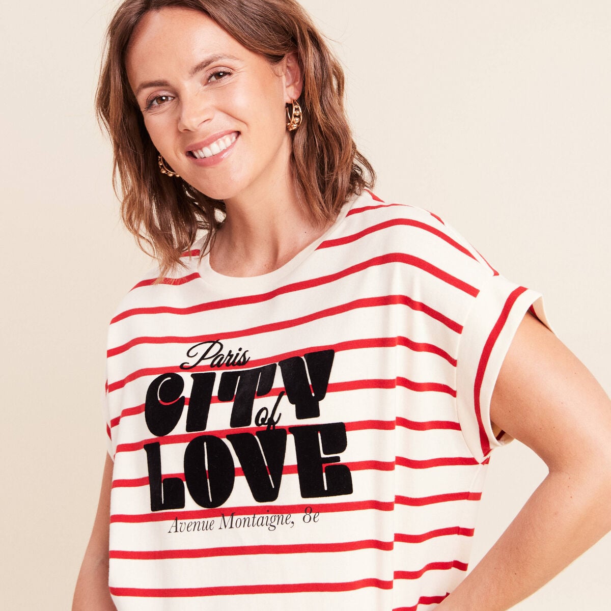 T-shirt droit col rond manches courtes rouge femme