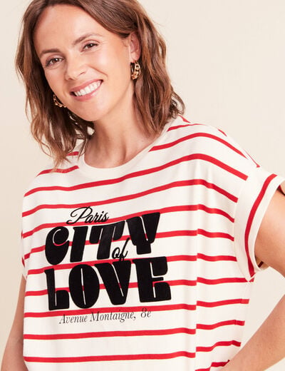 T-shirt droit col rond manches courtes rouge femme