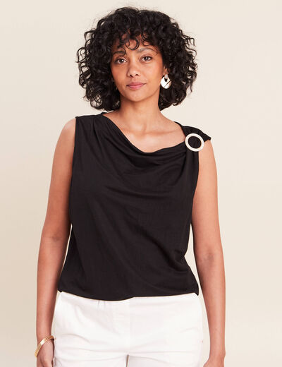 T-shirt col b&eacute;nitier noir femme
