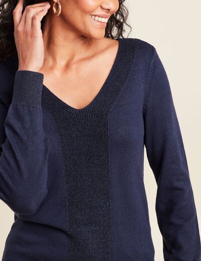 Pull manches longues bleu marine femme