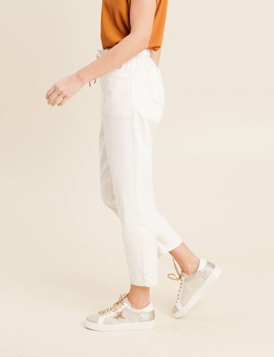 Pantalon coupe droite à coulisse blanc femme