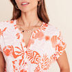 T-shirt col tunisien manches courtes rose femme