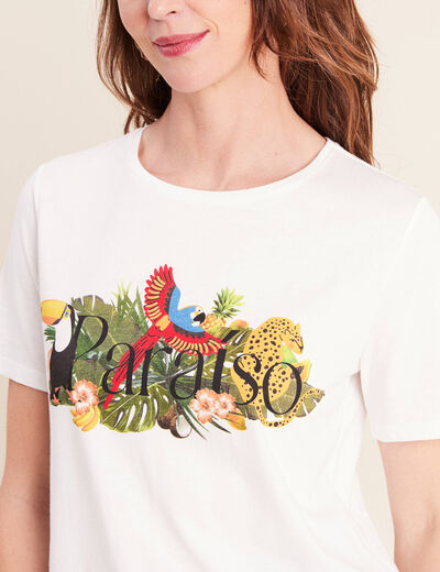 T-shirt col rond manches courtes ecru femme