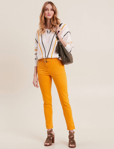 Pantalon ajusté 7/8ème jaune moutarde femme