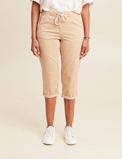 Pantacourt large taille haute sable femme