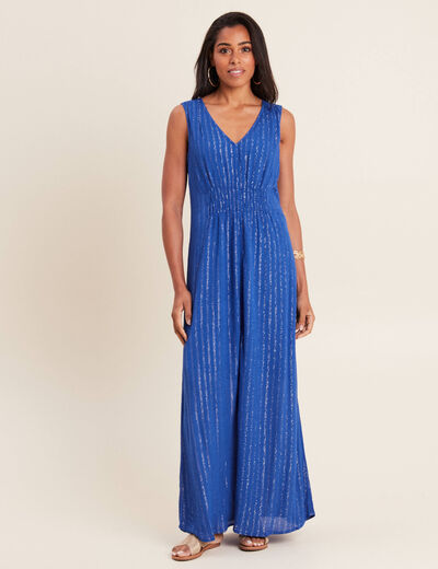 Robe longue évasée bleu electrique femme