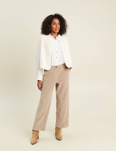 Pantalon loose en velours beige femme