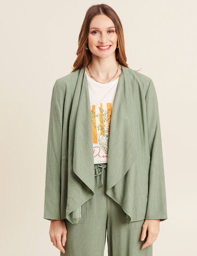 Veste fluide col cascade vert kaki femme
