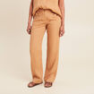 Pantalon fluide taille haute beige femme