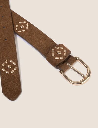 Ceinture fine aspect daim marron fonc&eacute; femme
