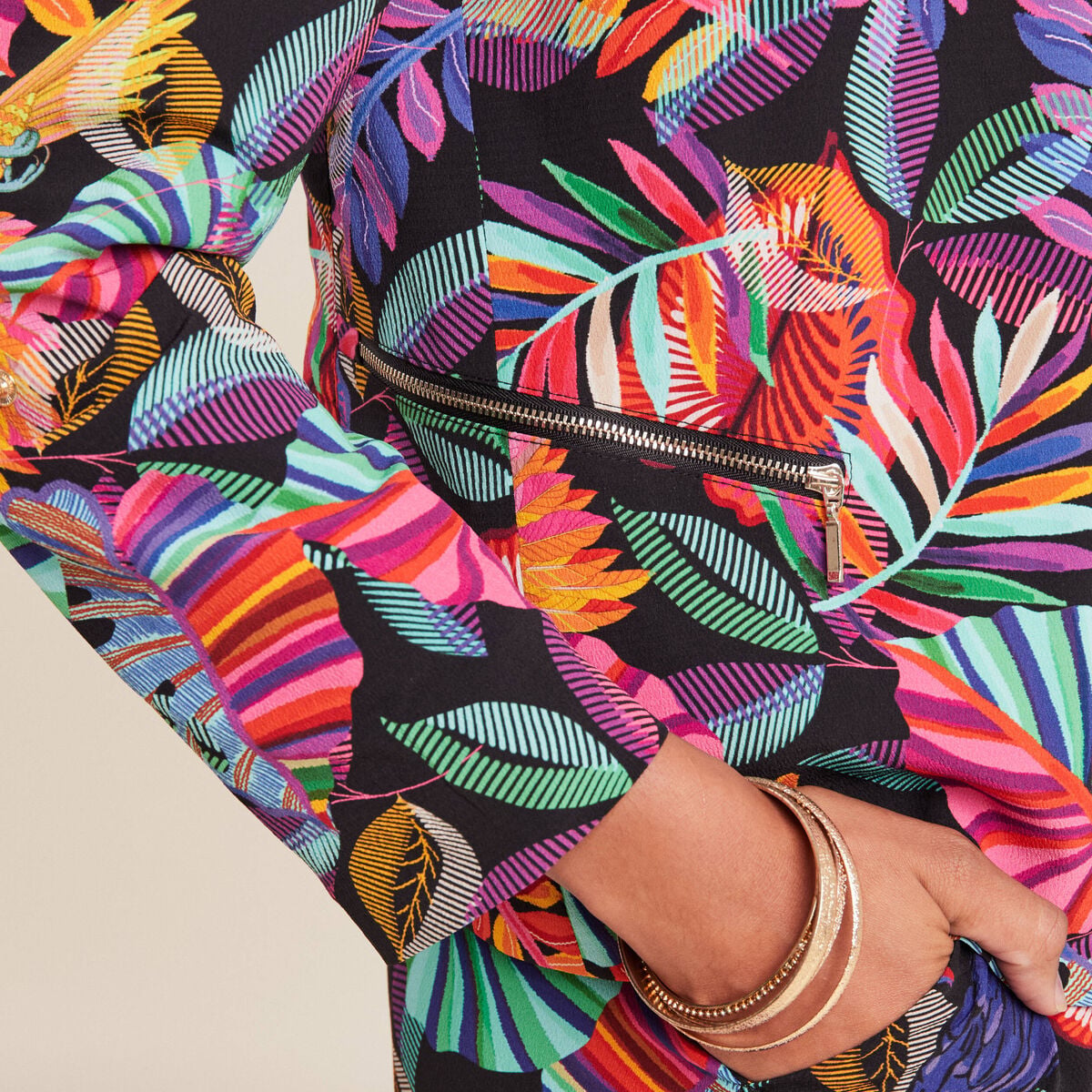 Veste droite col ch&acirc;le multicolore femme